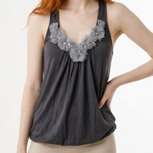 Women's Gray Floral-Trim Racerback Tank Top